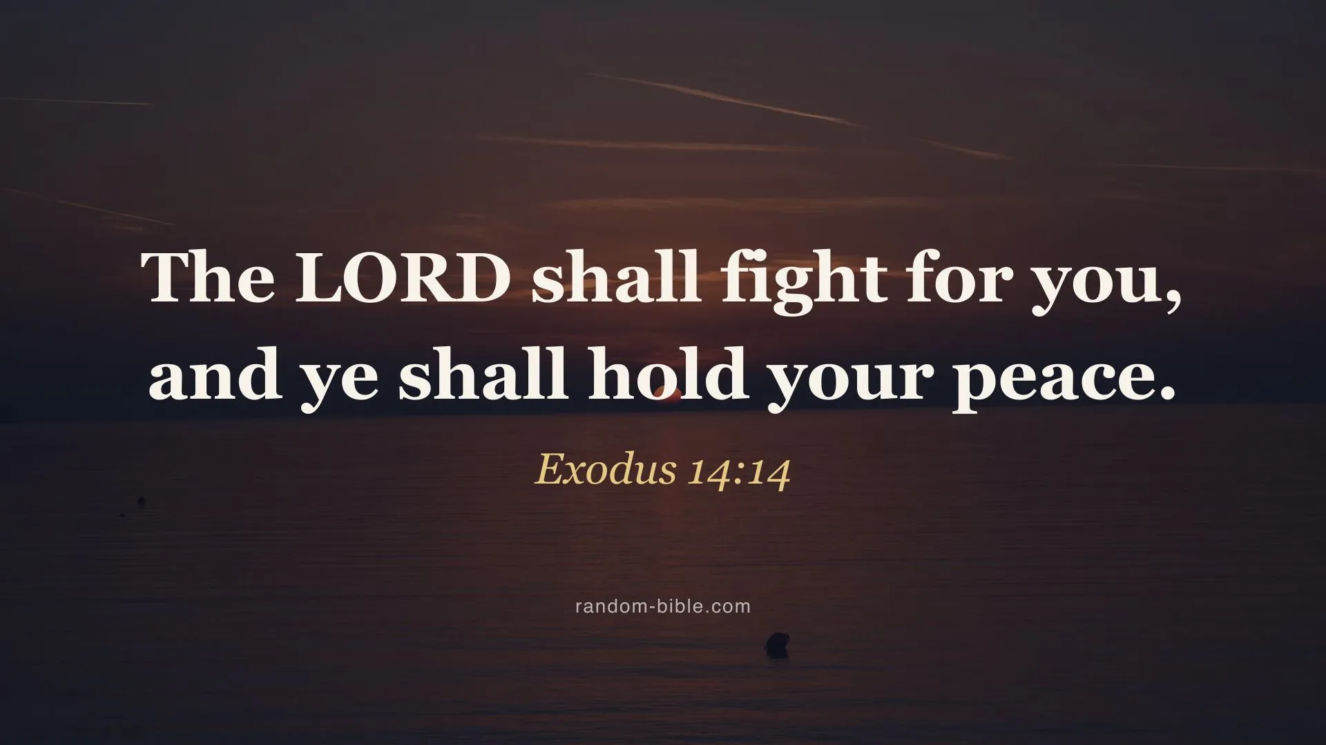 “The LORD shall fight for you, and ye shall hold your peace” (Exodus 14:14) over a photograph, desktop size
