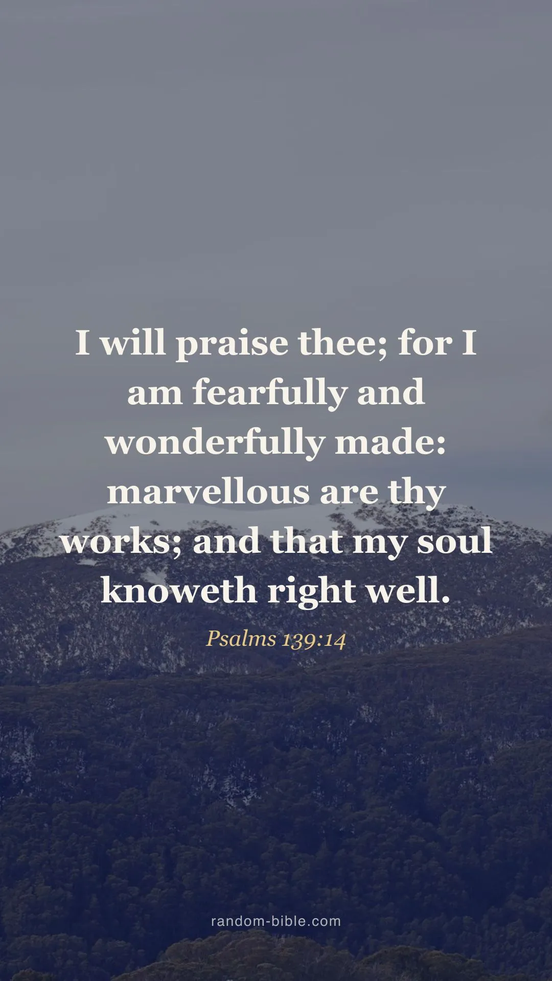 “I will praise thee…” (Psalms 139:14) over a photograph