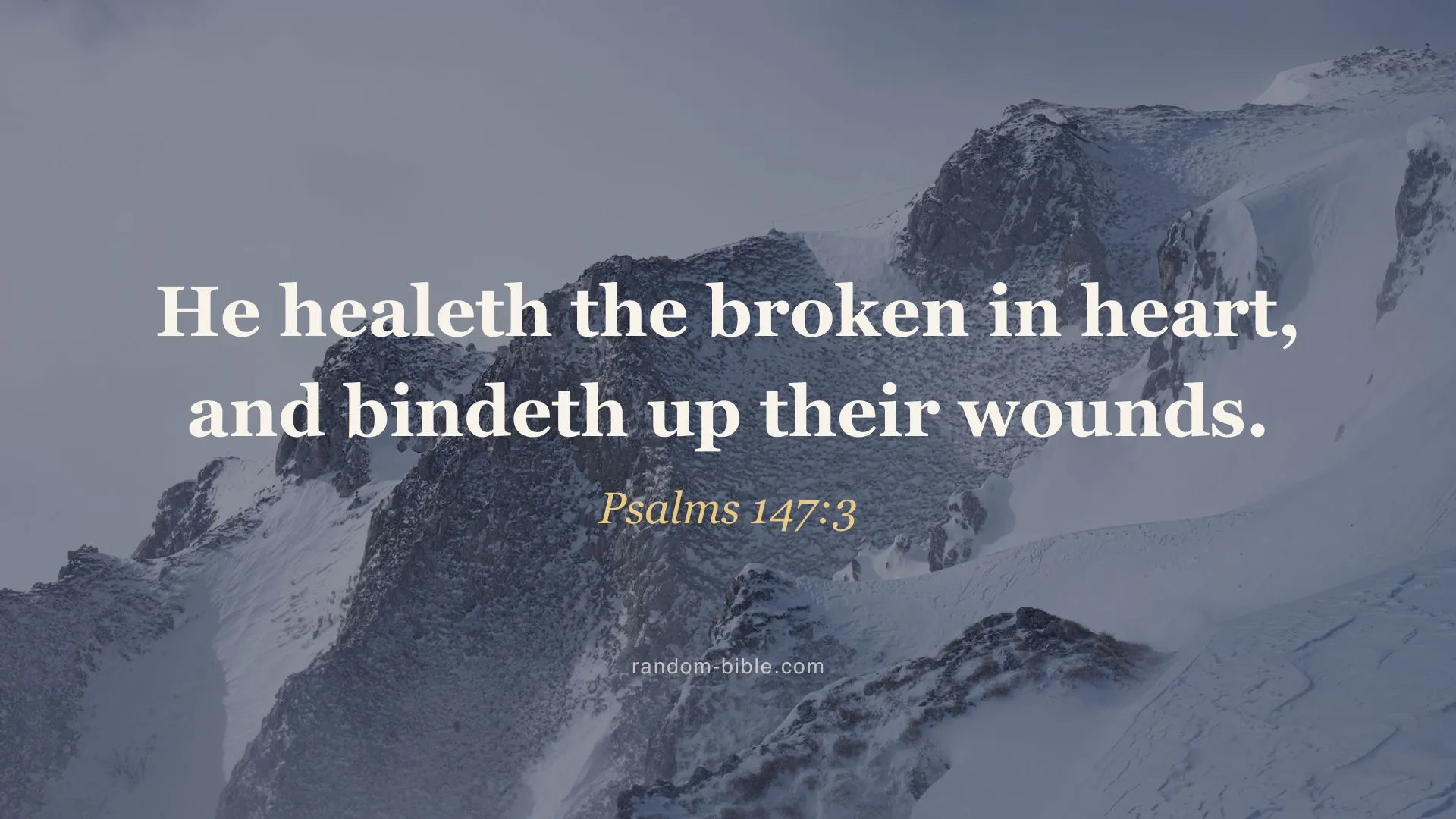 “He healeth the broken in heart, and bindeth up their wounds” (Psalms 147:3) over a photograph, desktop size
