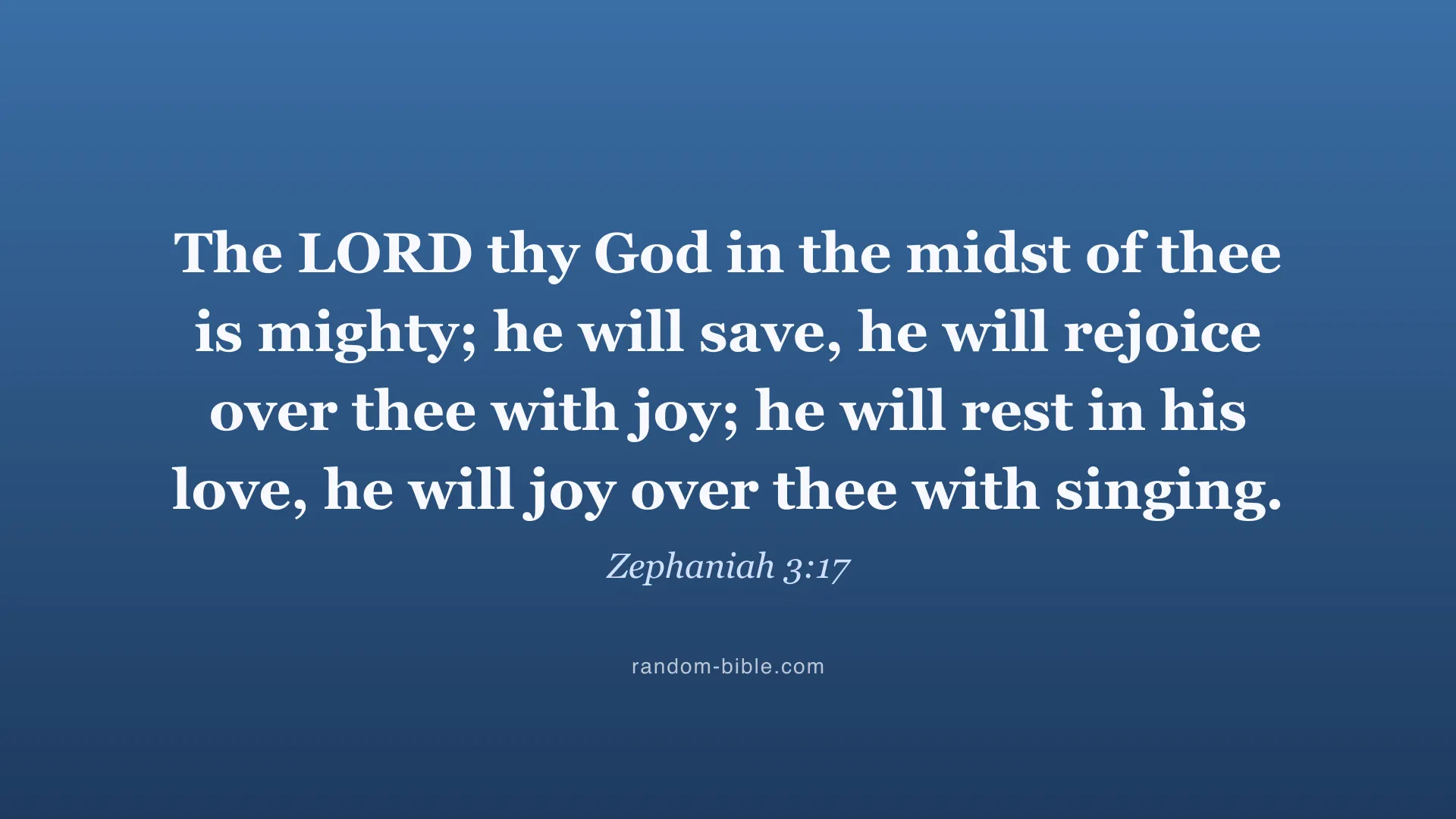 Zephaniah 3:17 blue Bible verse wallpaper for desktop and laptop (KJV)